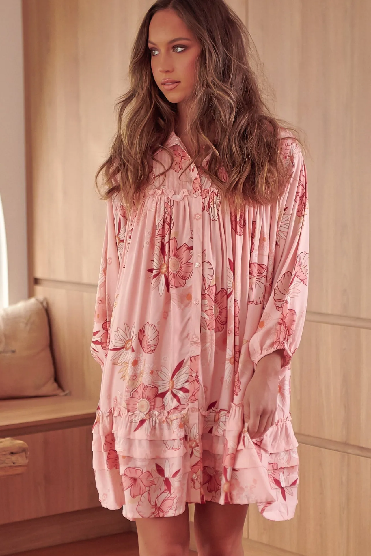 Aimee Mini Dress - Oversized Style with Folded Collar Dress in Beliss Print>Jaase