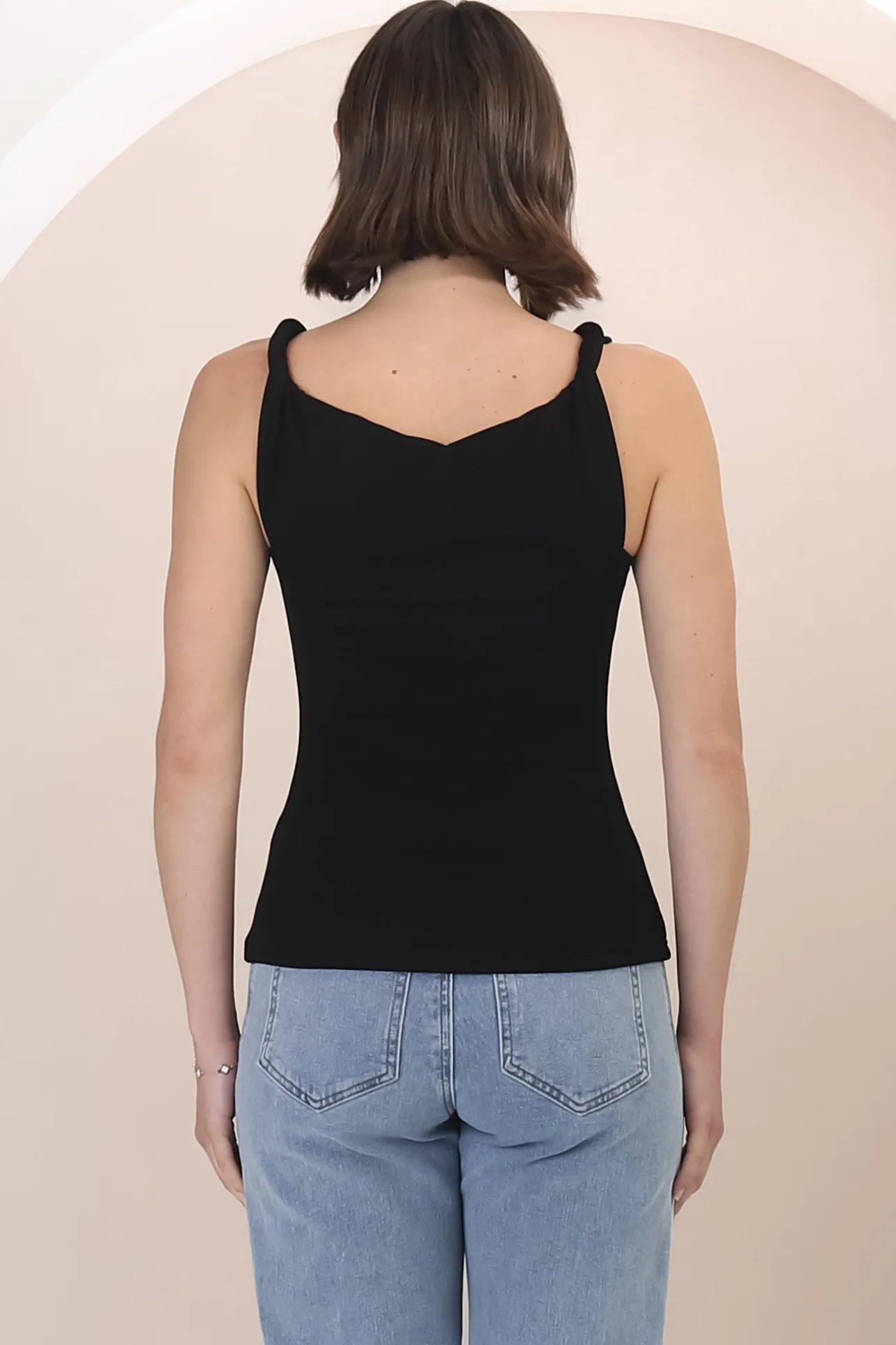 Alane Top - Twist Strap Asymmetric Neckline Top in Black>Salty Crush Best