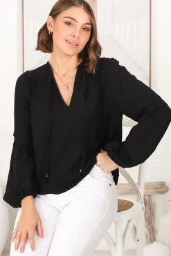 Albany Top - Pleating Details Pull Over Top With Long Balloon Sleeves In Black><noscript><img width=