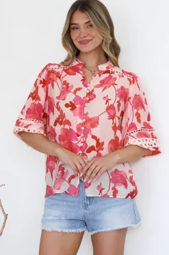 Alyce Shirt - Mandarin Collar Cut Out Detailed Sleeve Button Down in Larissa Print><noscript><img width=