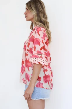 Alyce Shirt - Mandarin Collar Cut Out Detailed Sleeve Button Down in Larissa Print><noscript><img width=