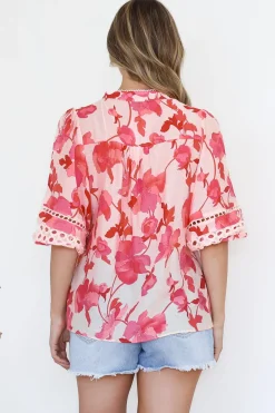 Alyce Shirt - Mandarin Collar Cut Out Detailed Sleeve Button Down in Larissa Print><noscript><img width=