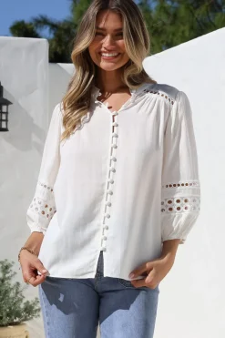 Alyce Shirt - Mandarin Collar Cut Out Detailed Sleeve Button Down in White><noscript><img width=