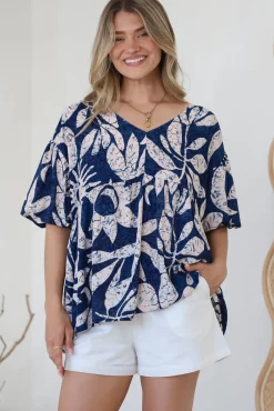 Amalia Blouse - V-Neck Smock Top with Balloon Sleeves in Moonshadow Print><noscript><img width=