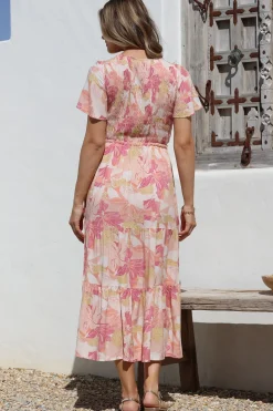 Amaya Midi Dress - Shirred Cap Sleeve A Line Dress in Lola Print><noscript><img width=