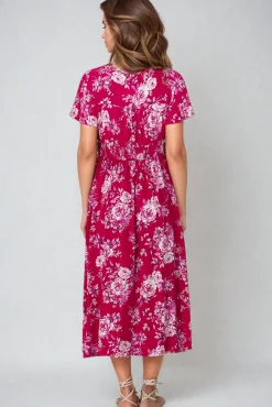 Anais Midi Dress - Cap Flutter Sleeve Button Down A Line Dress in Kimberly Print><noscript><img width=