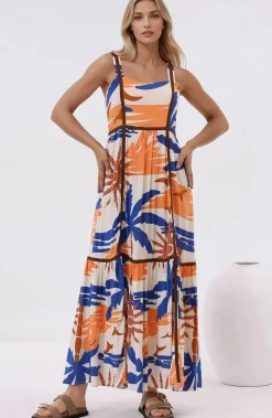Angie Maxi Dress - Thick Strap Tiered Skirt Sun Dress in Trula Print><noscript><img width=