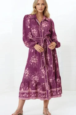 Anita Midi Dress - Button-Down Shirt Dress in Briella Print Berry>Salty Crush Sale