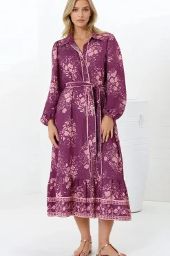 Anita Midi Dress - Button-Down Shirt Dress in Briella Print Berry>Salty Crush Sale