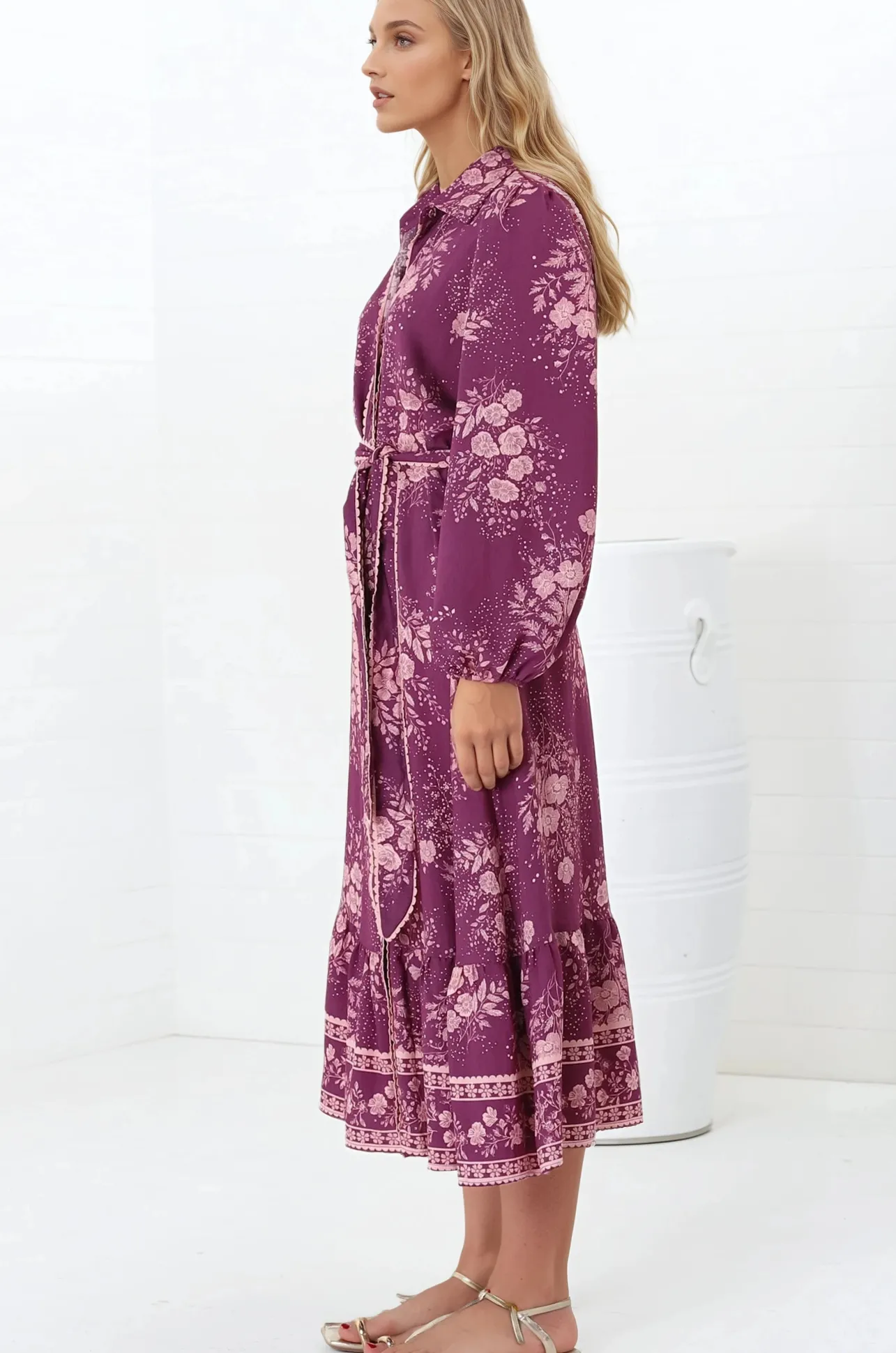 Anita Midi Dress - Button-Down Shirt Dress in Briella Print Berry>Salty Crush Sale