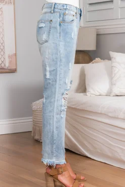 Annie Boyfriend Jeans - Distressed Mid Rise Boyfriend Jeans in Light Denim><noscript><img width=