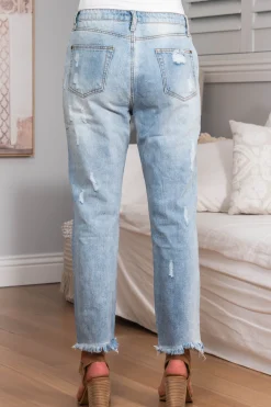 Annie Boyfriend Jeans - Distressed Mid Rise Boyfriend Jeans in Light Denim><noscript><img width=