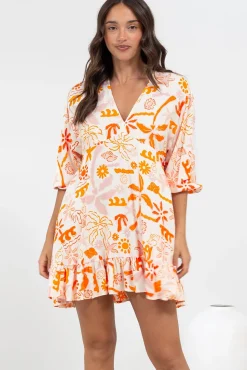 Annika Mini Dress - V-Neck Empire Line Dress with Balloon Sleeves in Sealy Print>Salty Crush Discount