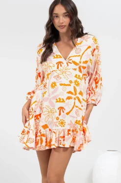 Annika Mini Dress - V-Neck Empire Line Dress with Balloon Sleeves in Sealy Print>Salty Crush Discount