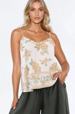 Annika Top - Soft V Neckline Adjustable Strap Cami in Gisella Print>Salty Crush New