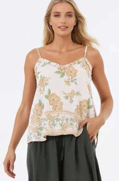 Annika Top - Soft V Neckline Adjustable Strap Cami in Gisella Print>Salty Crush New