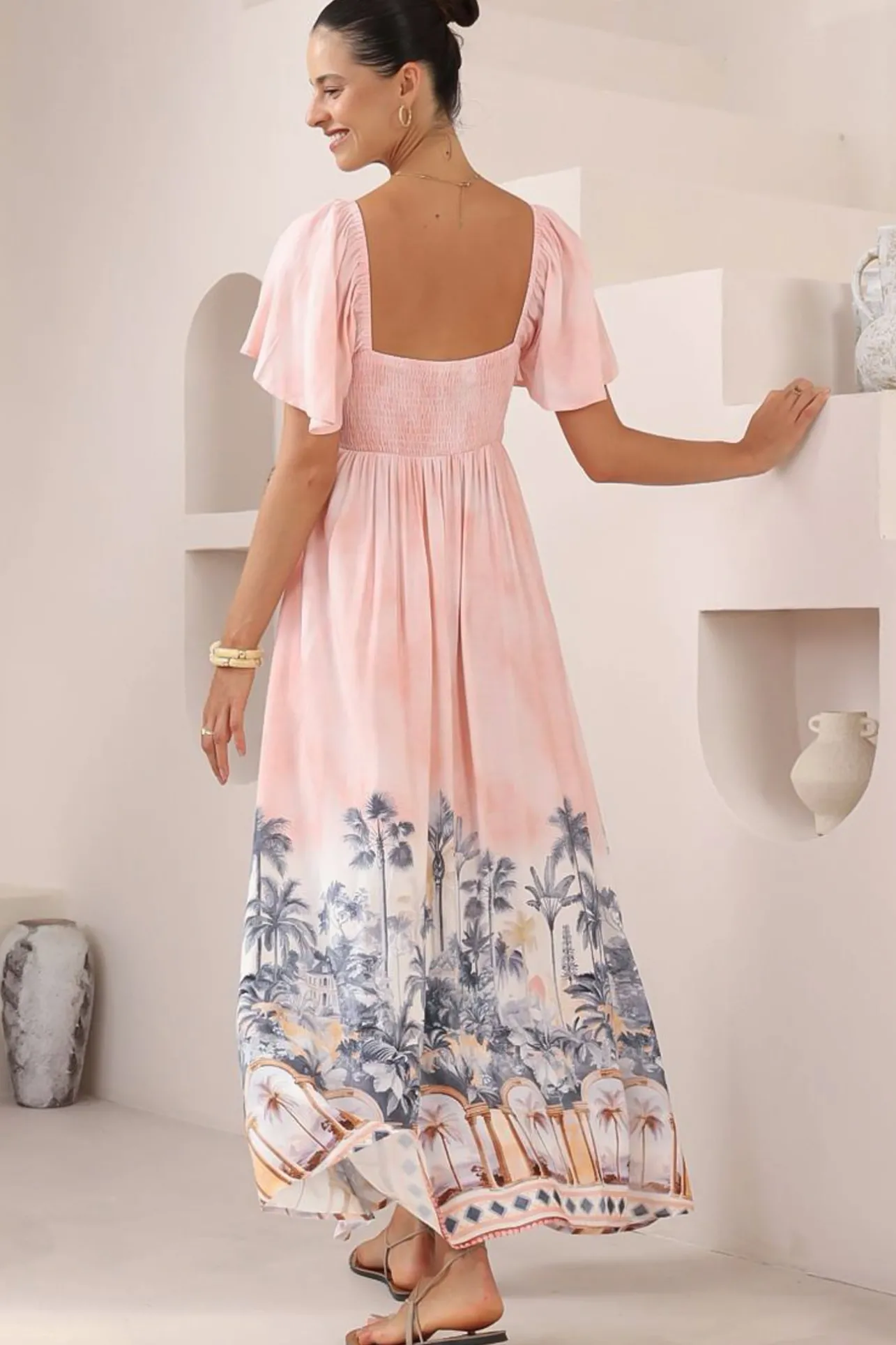Ashby Maxi Dress - On or Off Shoulder A-Line Dress with Pockets in Armena Print>Salty Crush Outlet