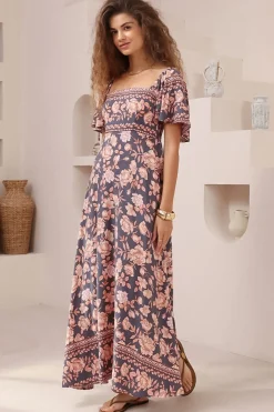 Ashby Maxi Dress - On or Off Shoulder A-Line Dress with Pockets in Leandra Print><noscript><img width=