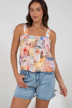 Aspa Top - Thick Adjustable Strap Button Front Crop in Ailani Print><noscript><img width=