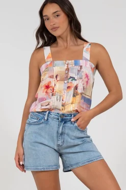 Aspa Top - Thick Adjustable Strap Button Front Crop in Ailani Print><noscript><img width=