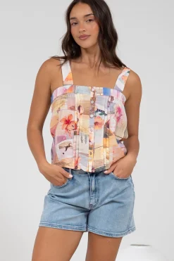 Aspa Top - Thick Adjustable Strap Button Front Crop in Ailani Print><noscript><img width=