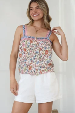 Aspa Top - Thick Adjustable Strap Button Front Crop in Scottie Print><noscript><img width=
