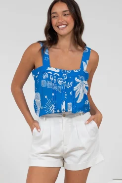Aspa Top - Thick Adjustable Strap Button Front Crop in Aurie Print><noscript><img width=