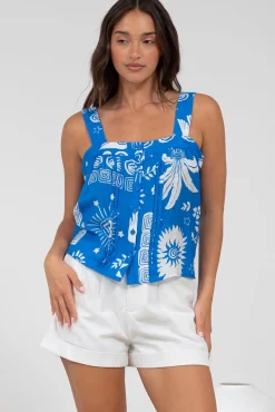 Aspa Top - Thick Adjustable Strap Button Front Crop in Aurie Print><noscript><img width=