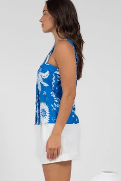 Aspa Top - Thick Adjustable Strap Button Front Crop in Aurie Print><noscript><img width=