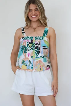 Aspa Top - Thick Adjustable Strap Button Front Crop in Melora Print><noscript><img width=