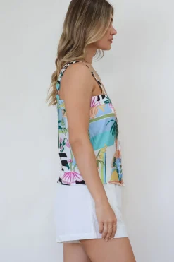 Aspa Top - Thick Adjustable Strap Button Front Crop in Melora Print><noscript><img width=