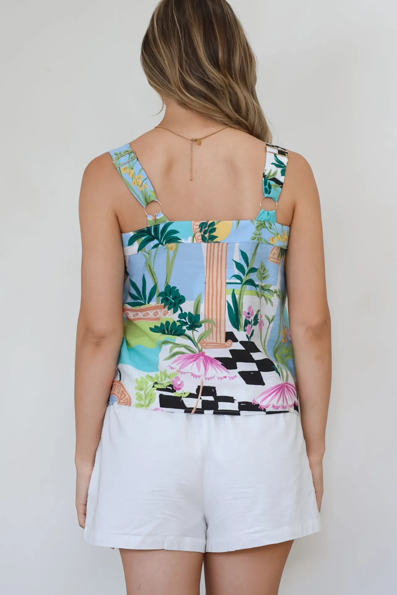 Aspa Top - Thick Adjustable Strap Button Front Crop in Melora Print>Salty Crush Online