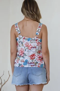 Aspa Top - Thick Adjustable Strap Button Front Crop in Safia Print><noscript><img width=