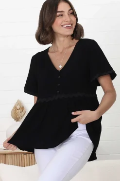 Aster Top - Pull Over Top with Rick Rack Detailing in Black><noscript><img width=