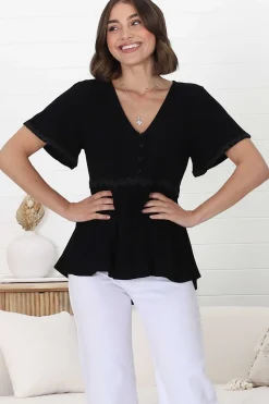 Aster Top - Pull Over Top with Rick Rack Detailing in Black><noscript><img width=