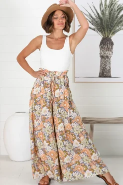 Avianna Pants - Paper Bag High Waisted Wide Leg Pants in Floral Print><noscript><img width=