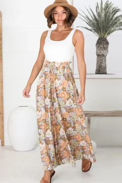 Avianna Pants - Paper Bag High Waisted Wide Leg Pants in Floral Print><noscript><img width=
