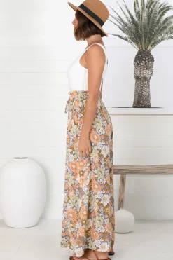 Avianna Pants - Paper Bag High Waisted Wide Leg Pants in Floral Print><noscript><img width=
