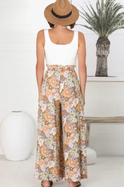 Avianna Pants - Paper Bag High Waisted Wide Leg Pants in Floral Print><noscript><img width=