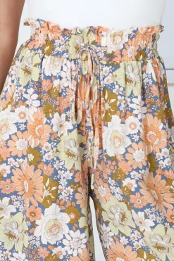 Avianna Pants - Paper Bag High Waisted Wide Leg Pants in Floral Print><noscript><img width=