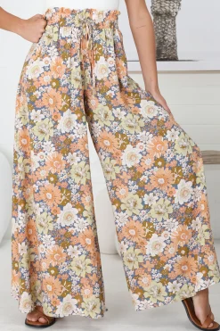 Avianna Pants - Paper Bag High Waisted Wide Leg Pants in Floral Print><noscript><img width=