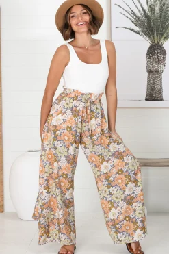 Avianna Pants - Paper Bag High Waisted Wide Leg Pants in Floral Print><noscript><img width=