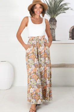 Avianna Pants - Paper Bag High Waisted Wide Leg Pants in Floral Print><noscript><img width=