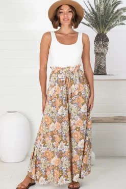 Avianna Pants - Paper Bag High Waisted Wide Leg Pants in Floral Print><noscript><img width=