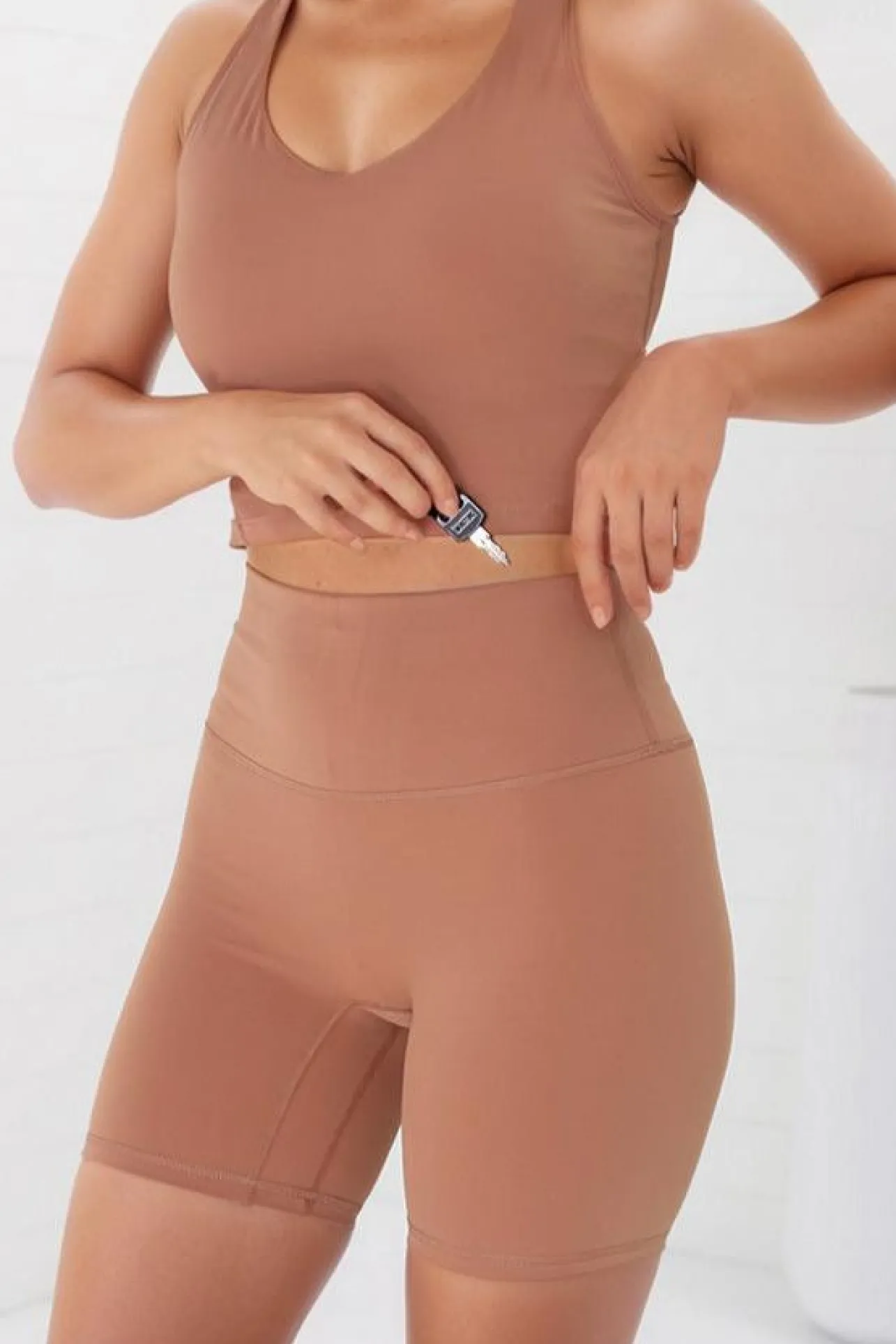 Axel Bike Shorts - Thick Highwaisted Band Bike Shorts in Burnt Orange>Salty Crush Hot