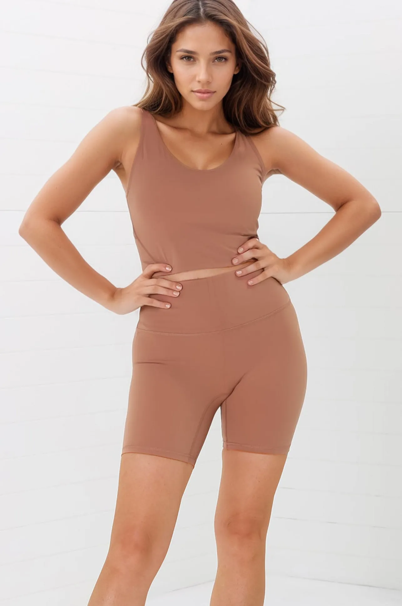 Axel Bike Shorts - Thick Highwaisted Band Bike Shorts in Burnt Orange>Salty Crush Hot
