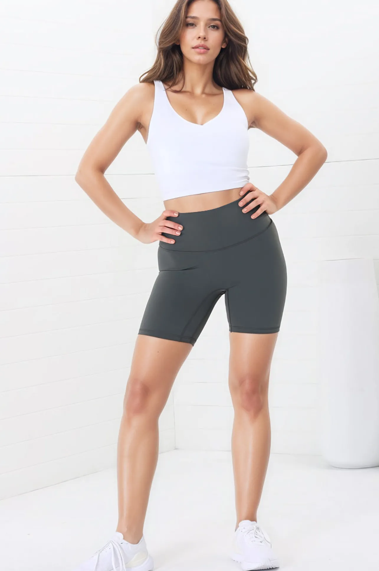 Axel Bike Shorts - Thick Highwaisted Band Bike Shorts in Spruce Green>Salty Crush Hot