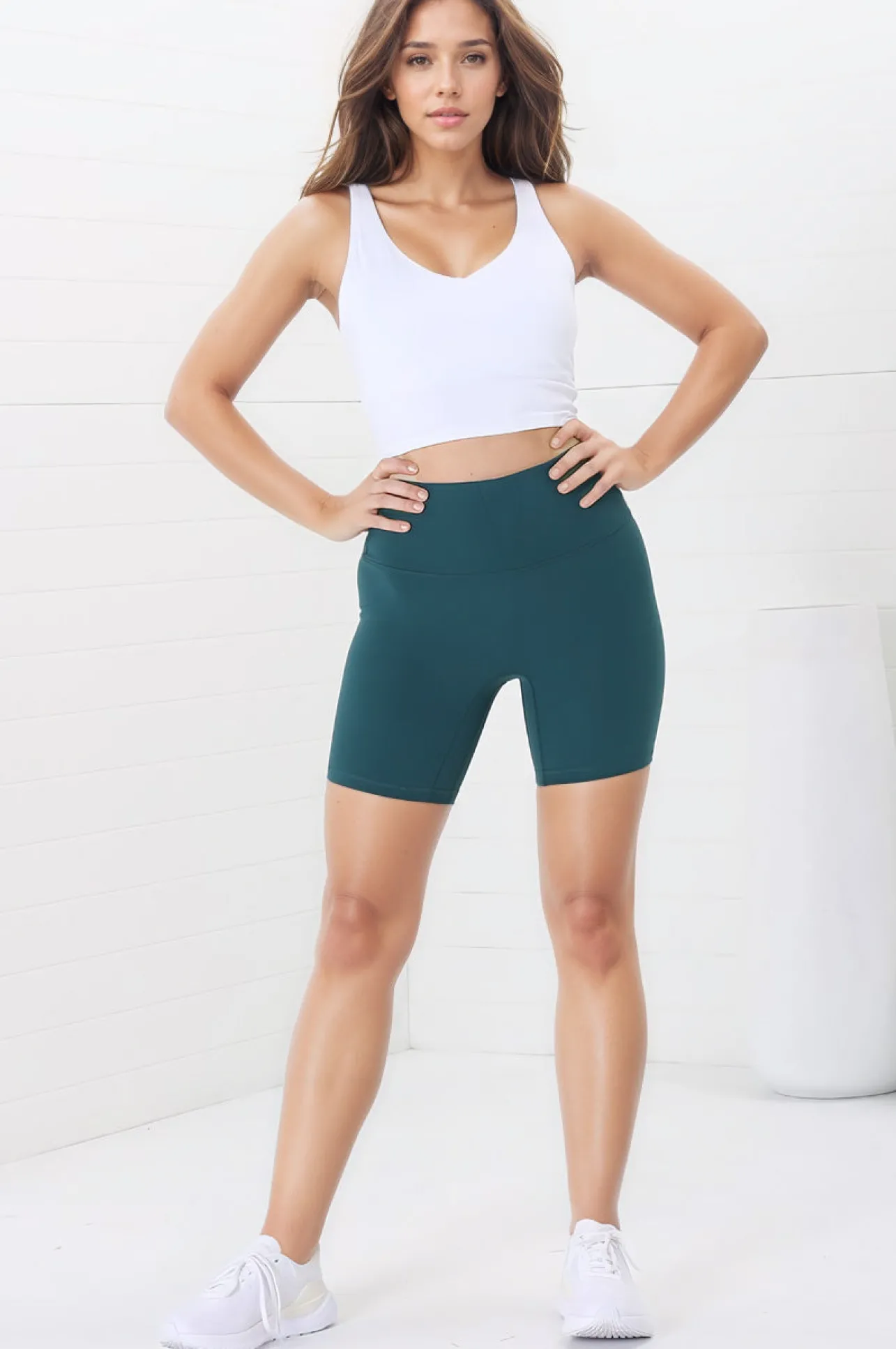 Axel Bike Shorts - Thick Highwaisted Band Bike Shorts in Teal>Salty Crush Clearance