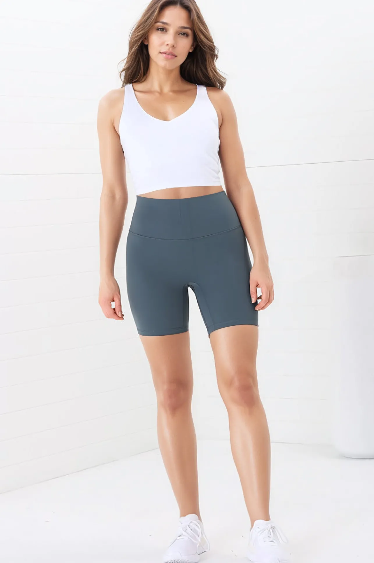 Axel Bike Shorts - Thick Highwaisted Band Bike Shorts in Grey Green>Salty Crush Hot