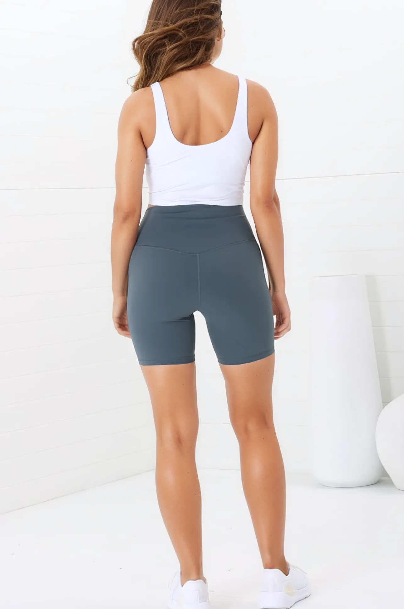 Axel Bike Shorts - Thick Highwaisted Band Bike Shorts in Grey Green>Salty Crush Hot